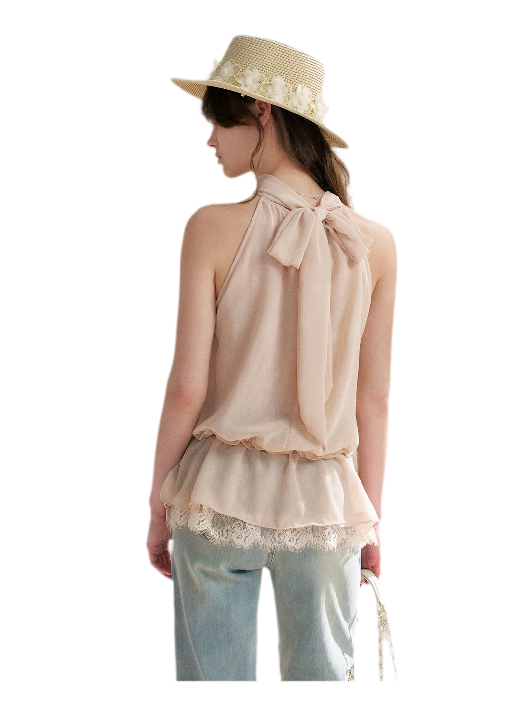 Chiffon Lace Halter V-Neck Blouse