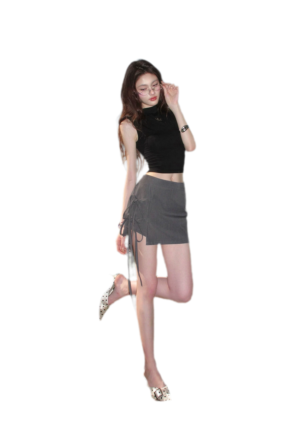 Grey Tie Low-Rise Skort