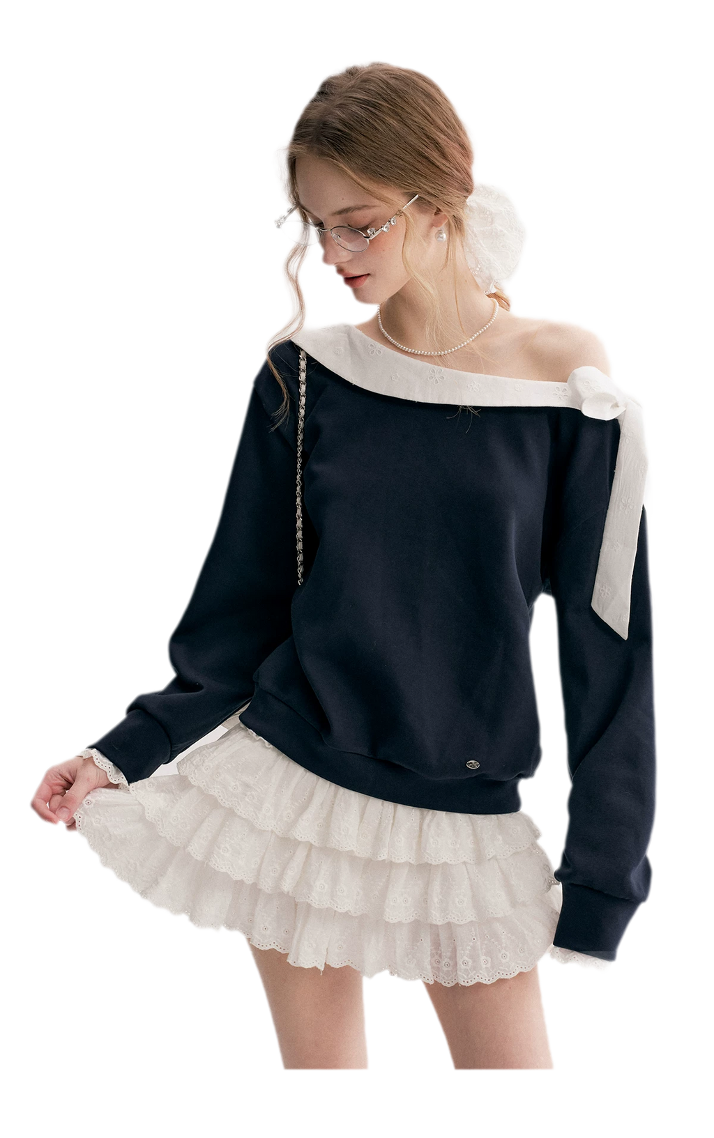 Balletcore Lace Collar Sweatshirt
