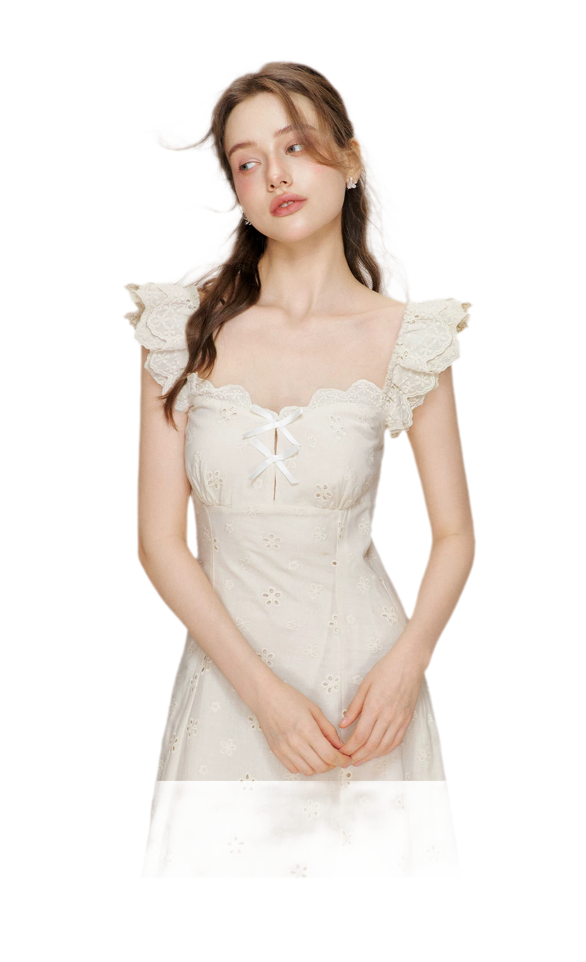 Embroidered Lace Flutter Sleeve Dress