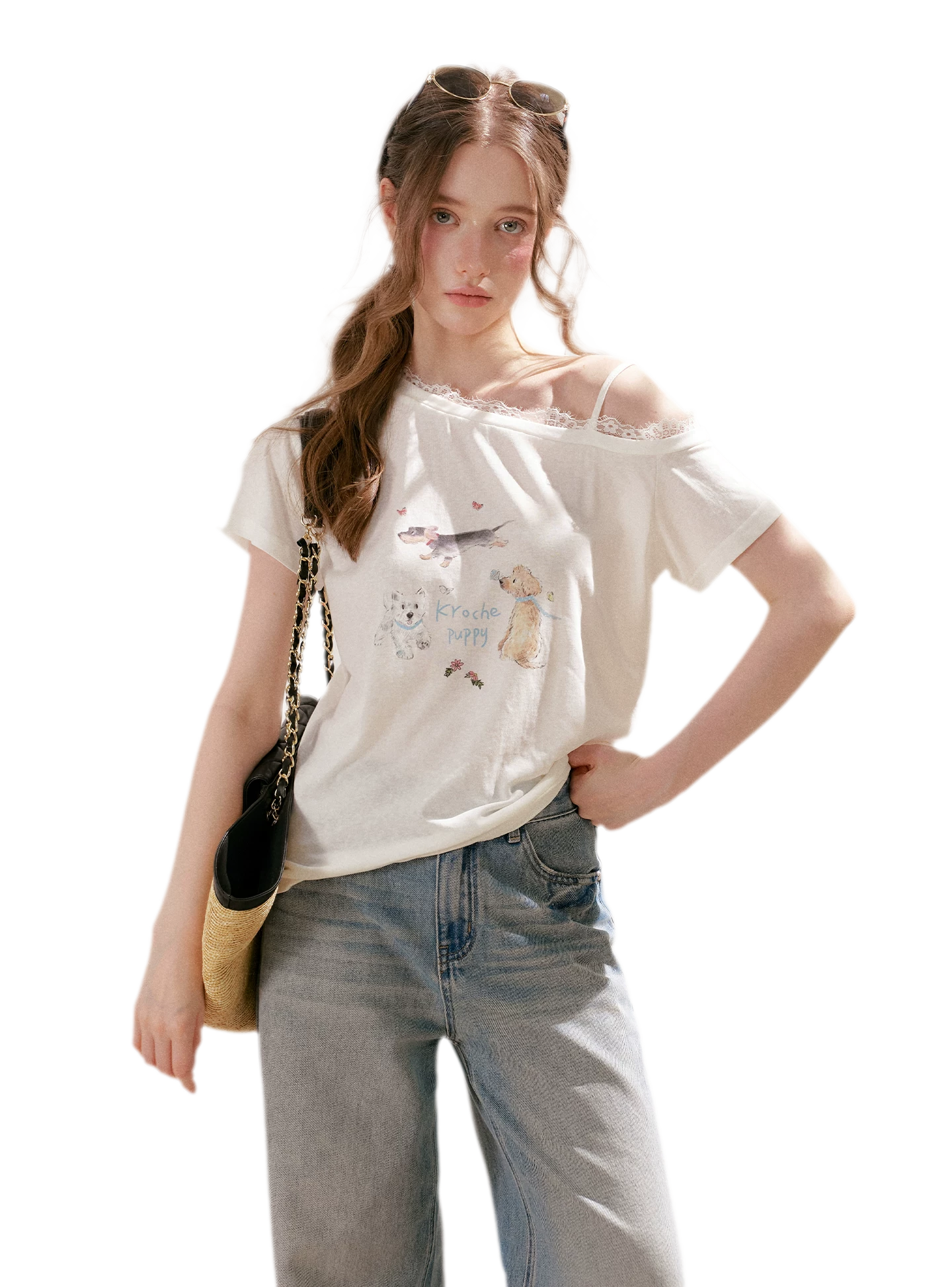 Tencel Lace Puppy Print T-Shirt