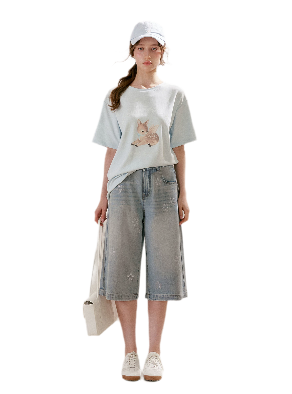 Rhinestone Floral Denim Culottes