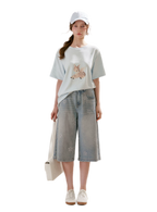 Rhinestone Floral Denim Culottes
