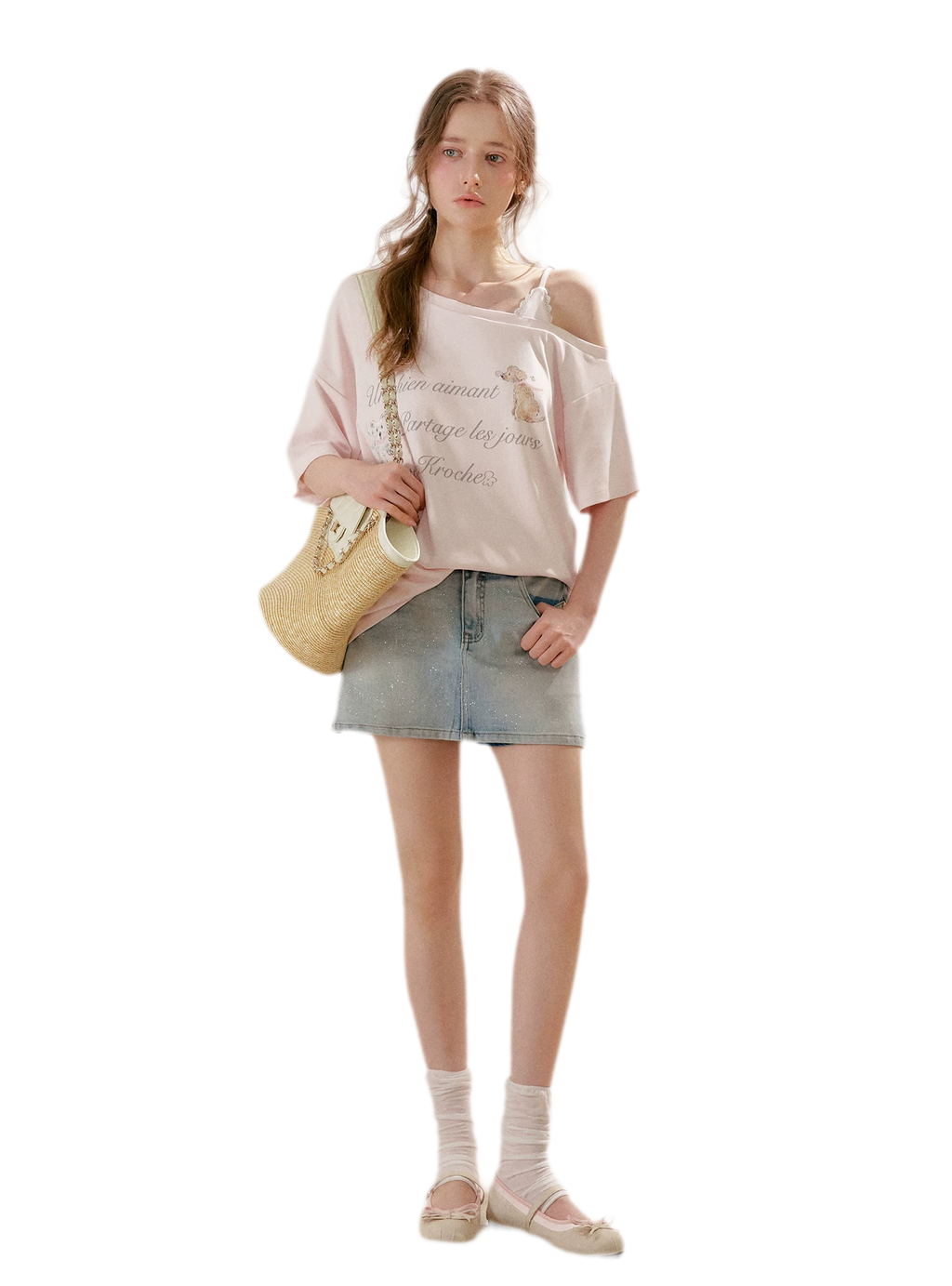 Shiny Denim A-line Skirt