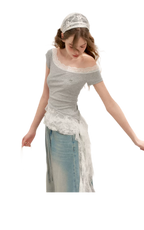 Asymmetric Lace Off-Shoulder T-Shirt