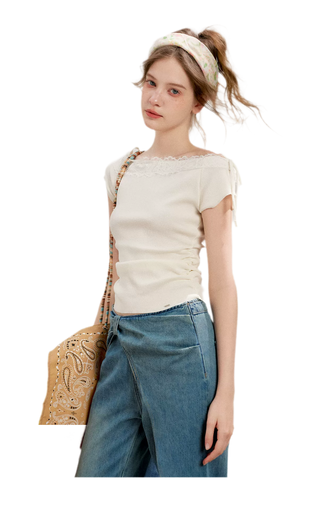 Soft Cotton Wide-Leg Jeans with Bow Detail