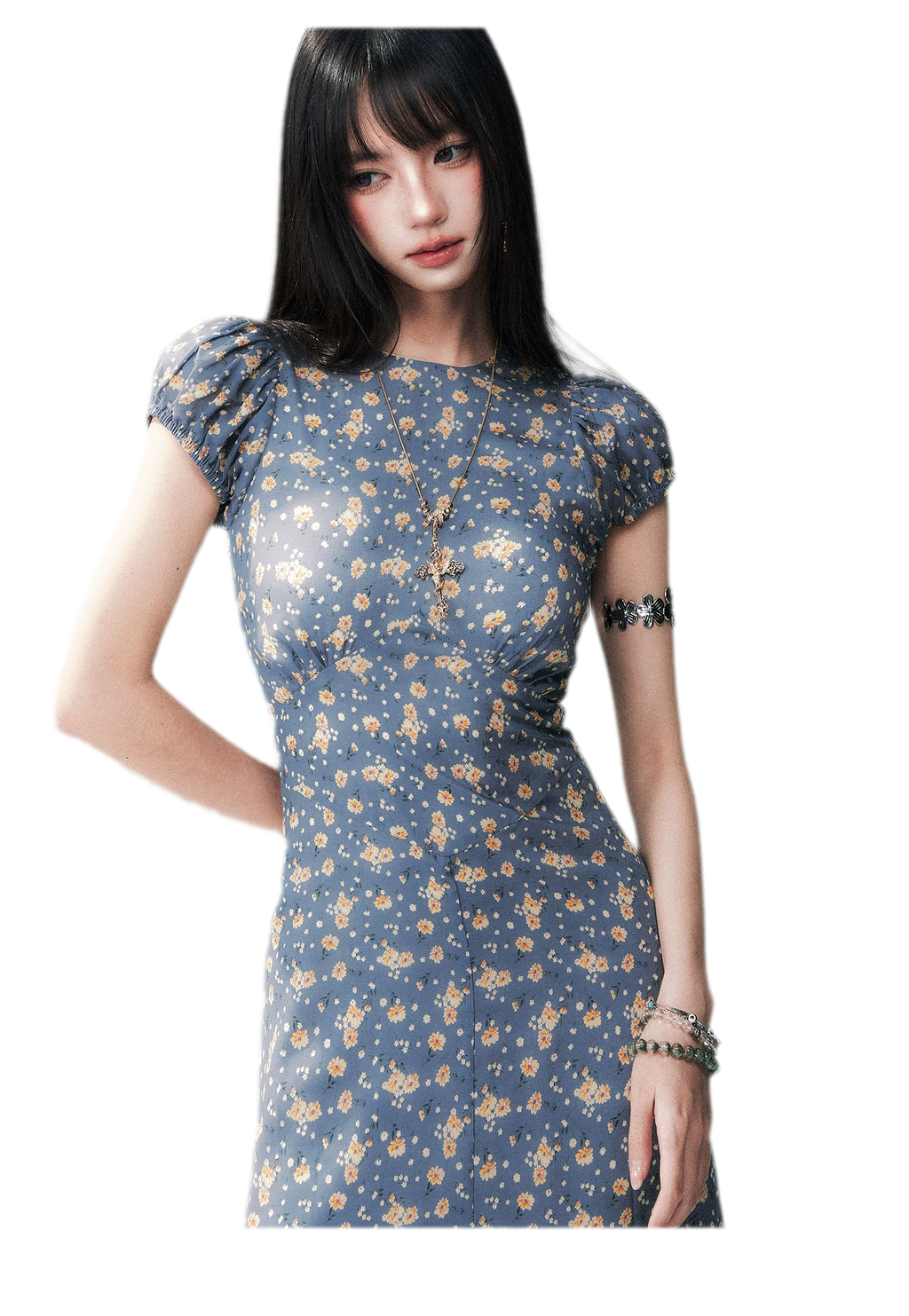 Blue Floral Tencel Dress