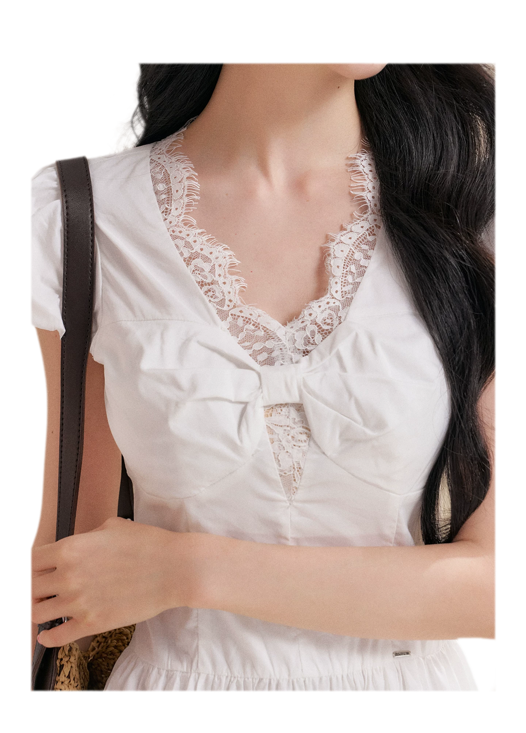 French Lace Puff Sleeve A-Line Dress