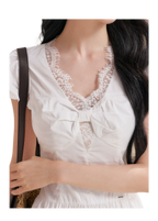 French Lace Puff Sleeve A-Line Dress