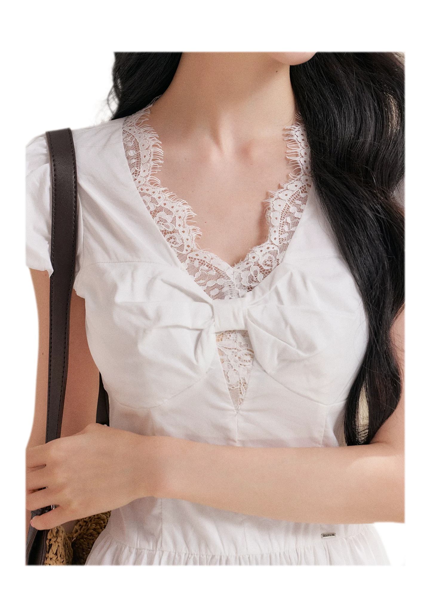 French Lace Puff Sleeve A-Line Dress