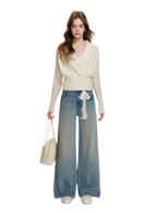 Lace-Trimmed Wide-Leg Denim Pants