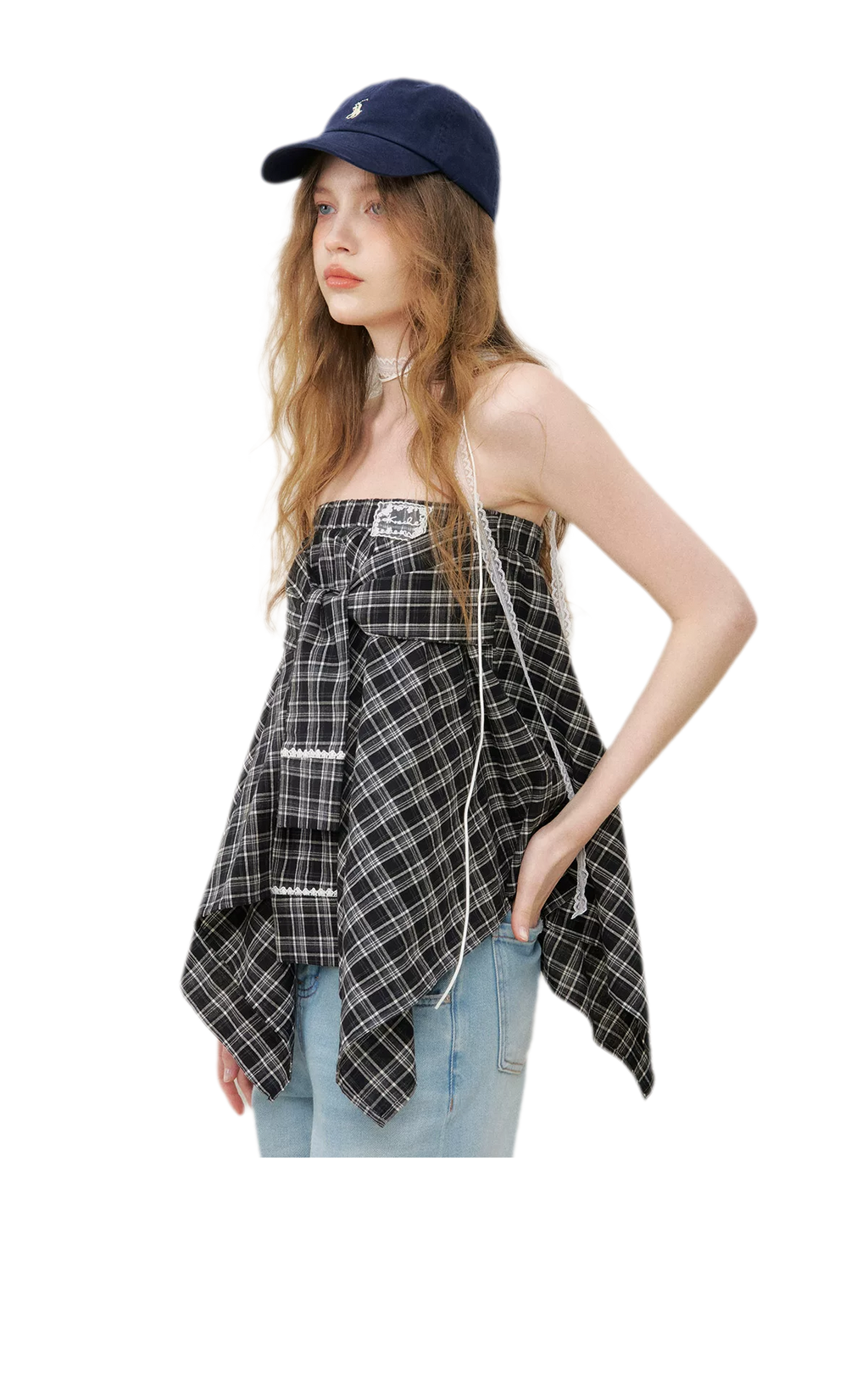 Asymmetric Lace Patchwork Plaid Skirt/Top