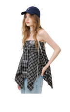 Asymmetric Lace Patchwork Plaid Skirt/Top