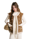 Shearling Floral Embroidered Vest
