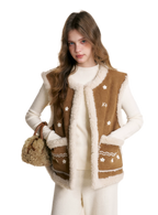 Shearling Floral Embroidered Vest