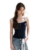 Lace Edge Wide Strap Knit T-Shirt