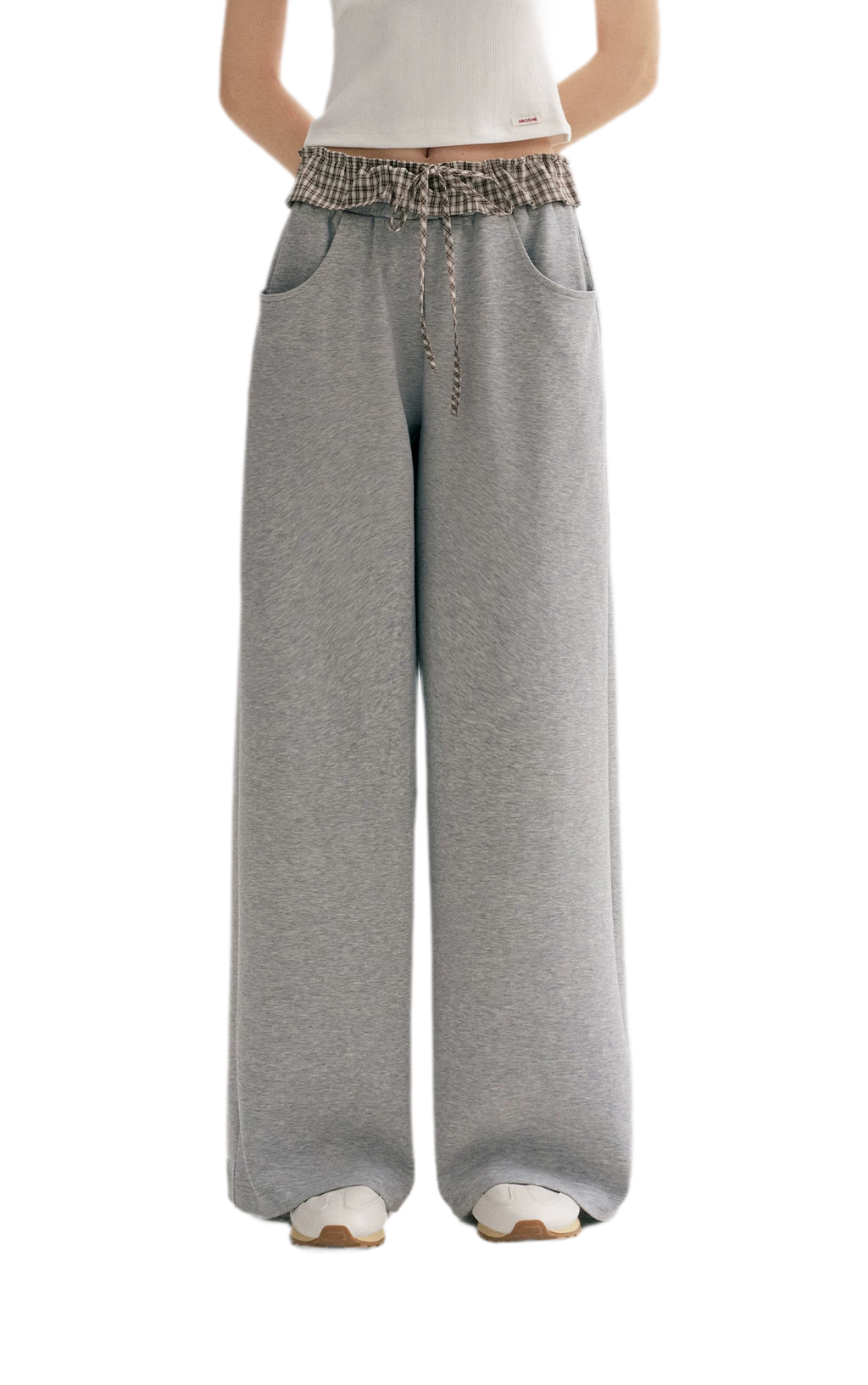 Contrast Plaid Wide Sweatpants