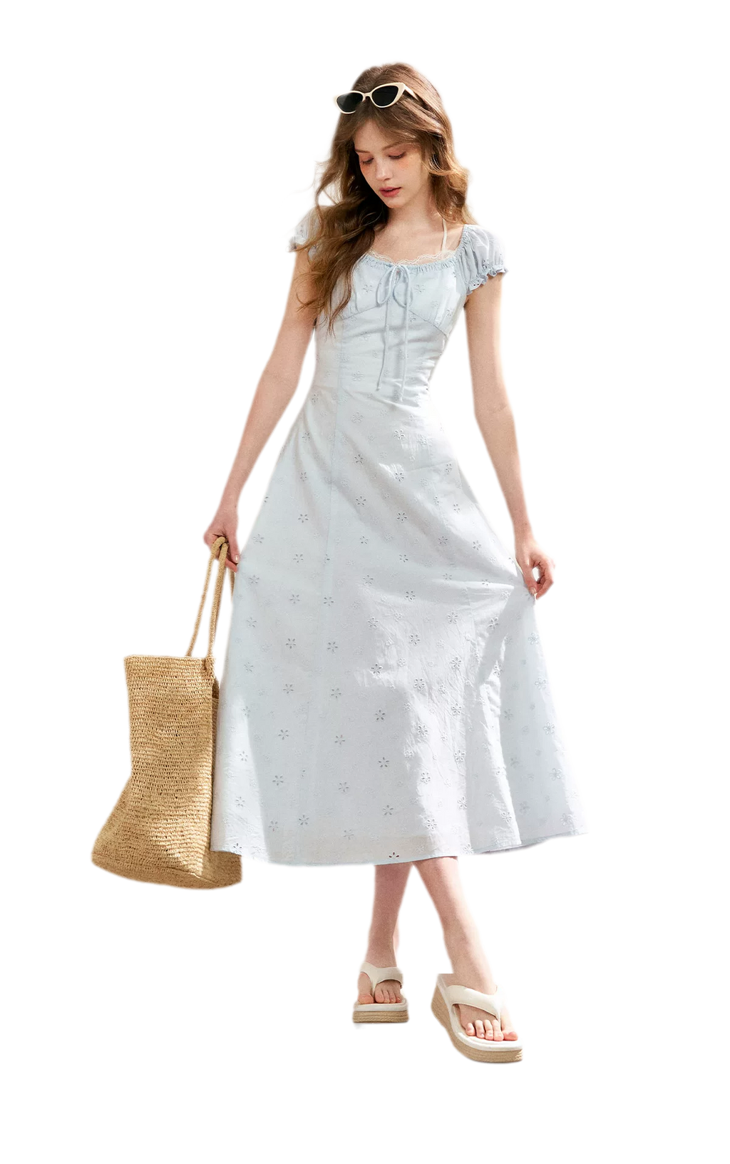 Embroidered A-Line Short Sleeve Dress