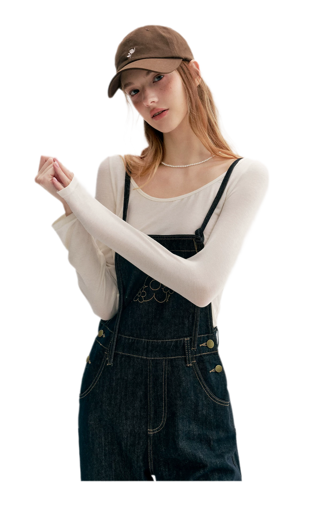 Contrast Floral Denim Overalls