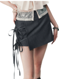 Grey Tie Low-Rise Skort