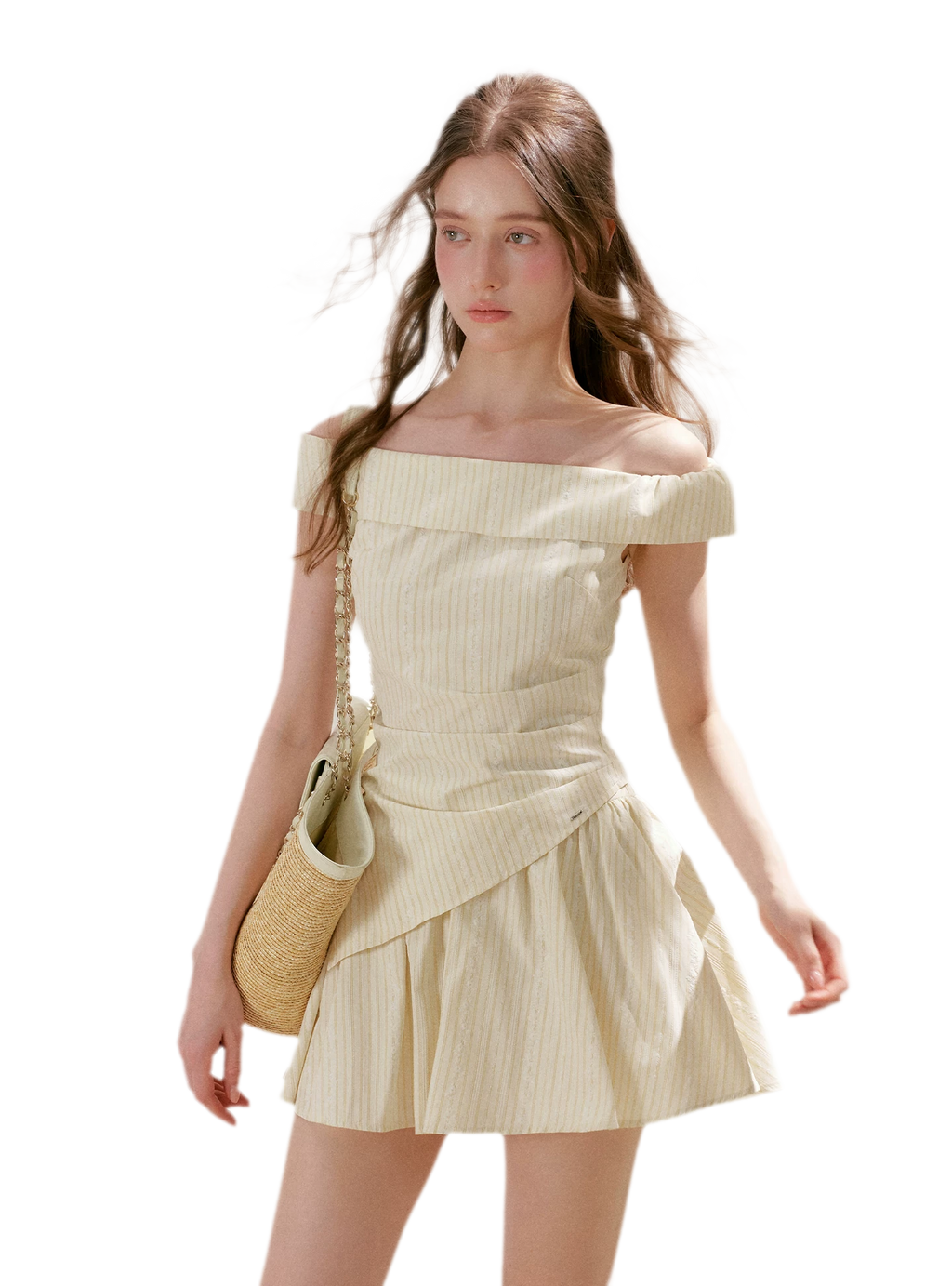 Striped Off-Shoulder Top and A-Line Skirt Set