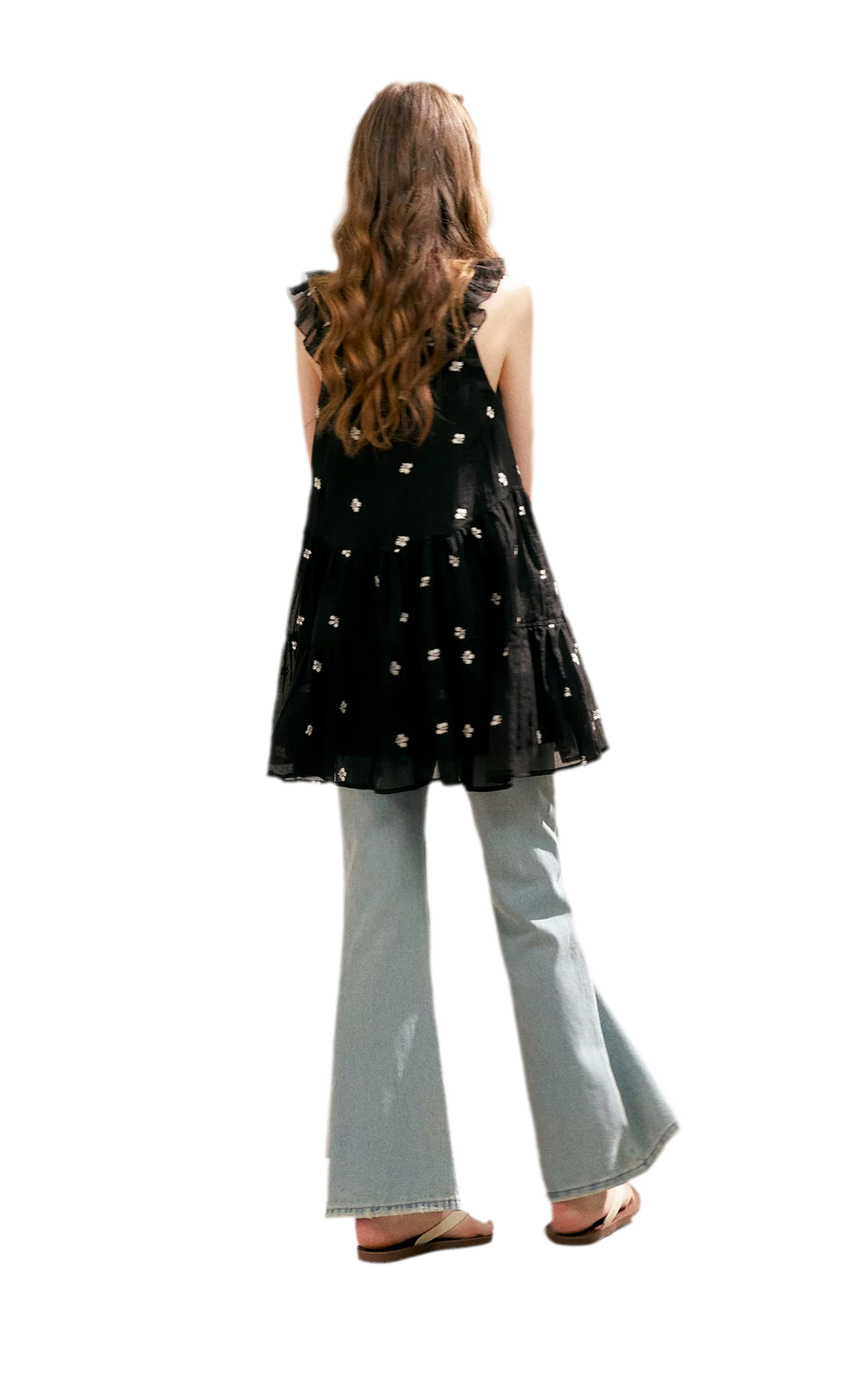 Tencel Embroidered Ruffle A-line Dress
