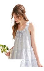 Tencel Embroidered Ruffle A-line Dress