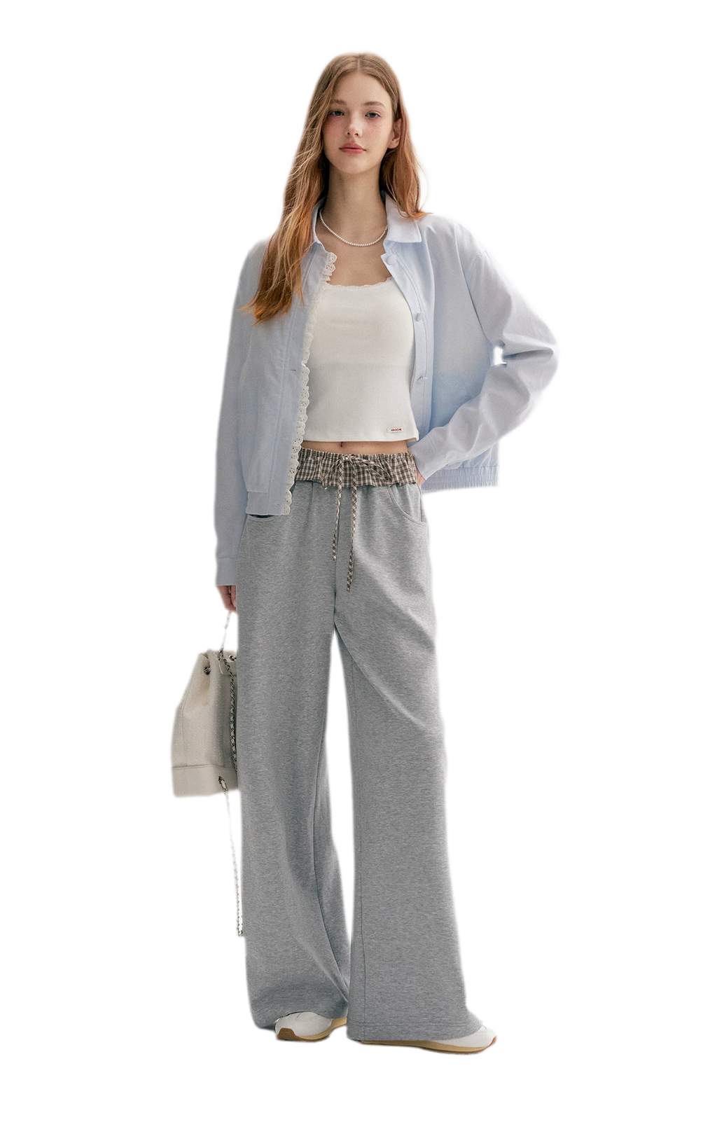 Contrast Plaid Wide Sweatpants