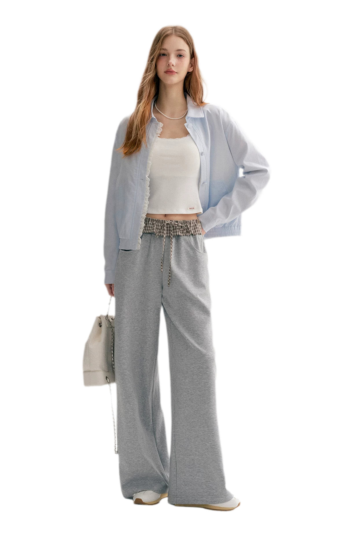 Contrast Plaid Wide Sweatpants