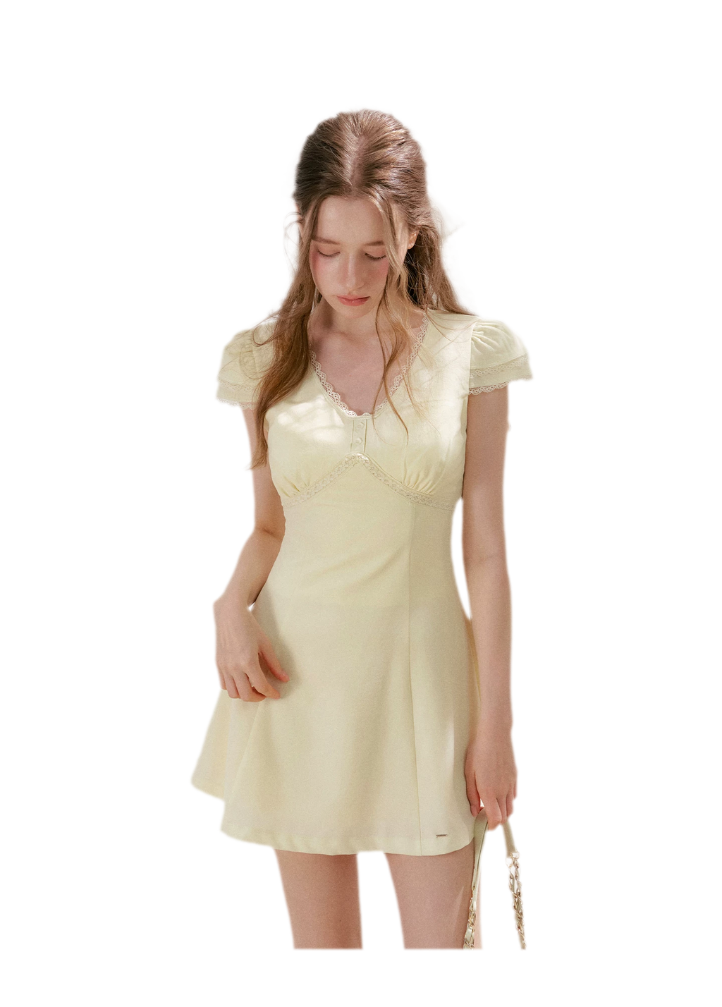 Lace V-Neck Short Sleeve A-Line Dress