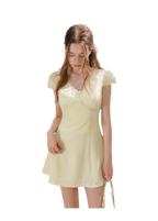 Lace V-Neck Short Sleeve A-Line Dress