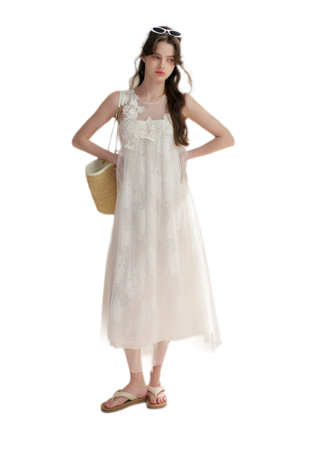 Sleeveless Mesh Lace Dress