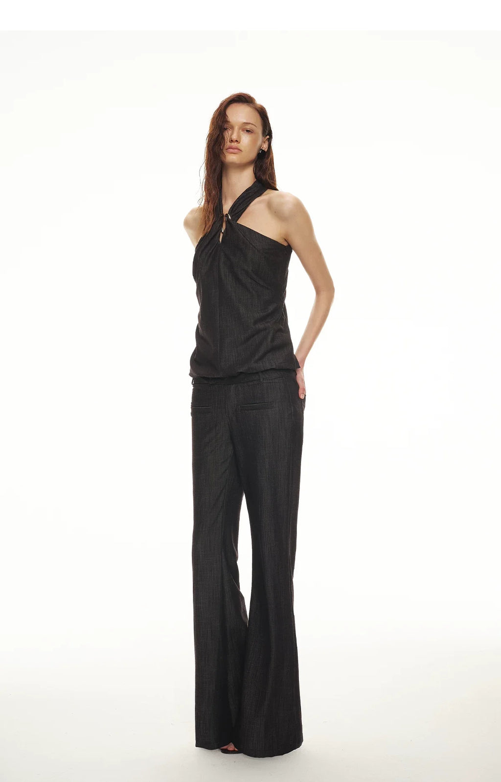 Tencel Hollow Halter Top & Flared Pants Set