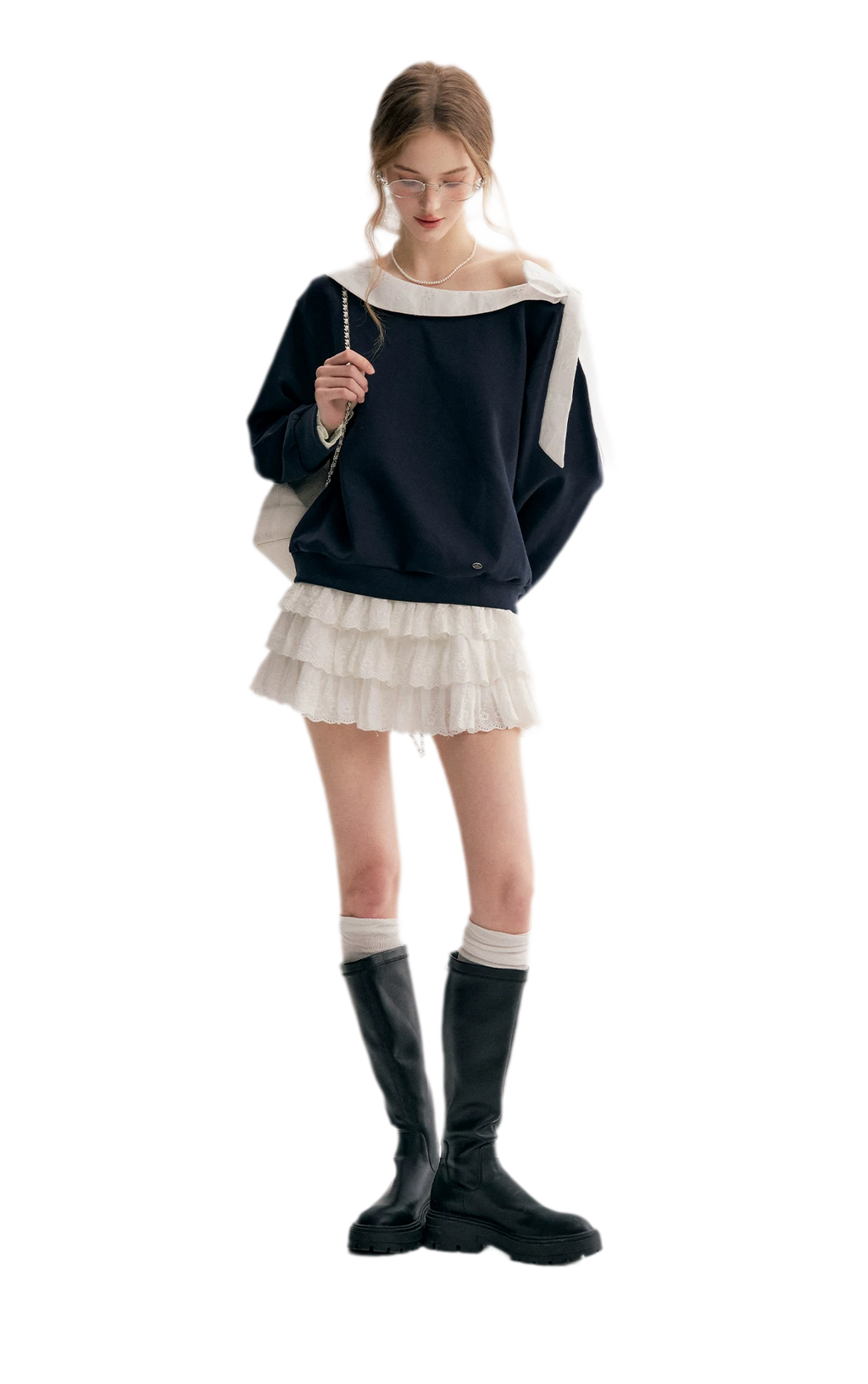 Balletcore Lace Collar Sweatshirt