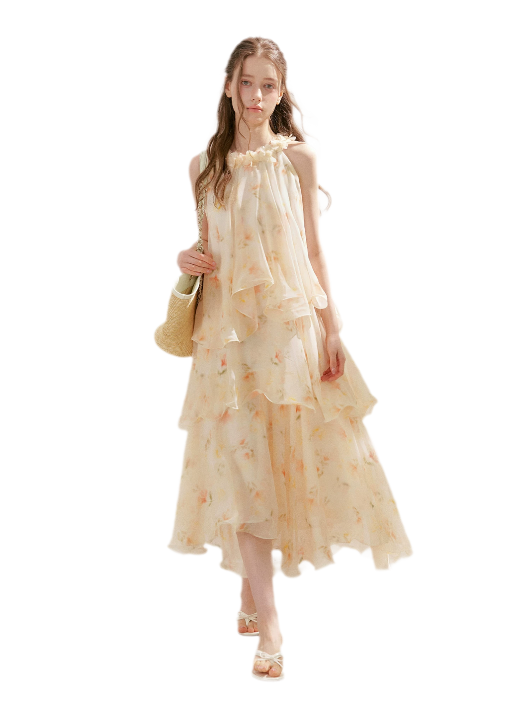 Chiffon Floral Halter Long Dress