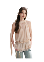 Chiffon Lace Halter V-Neck Blouse