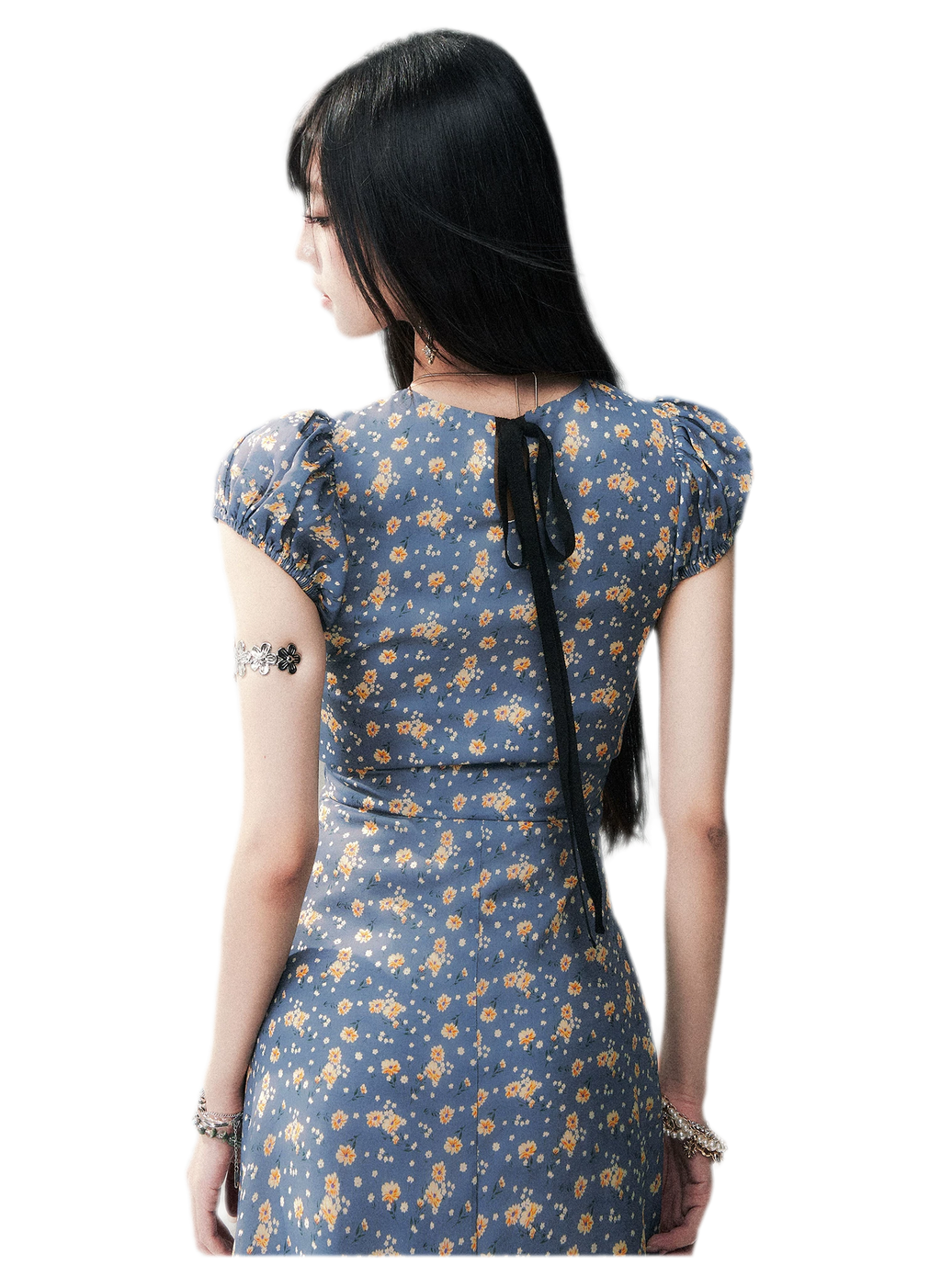 Blue Floral Tencel Dress