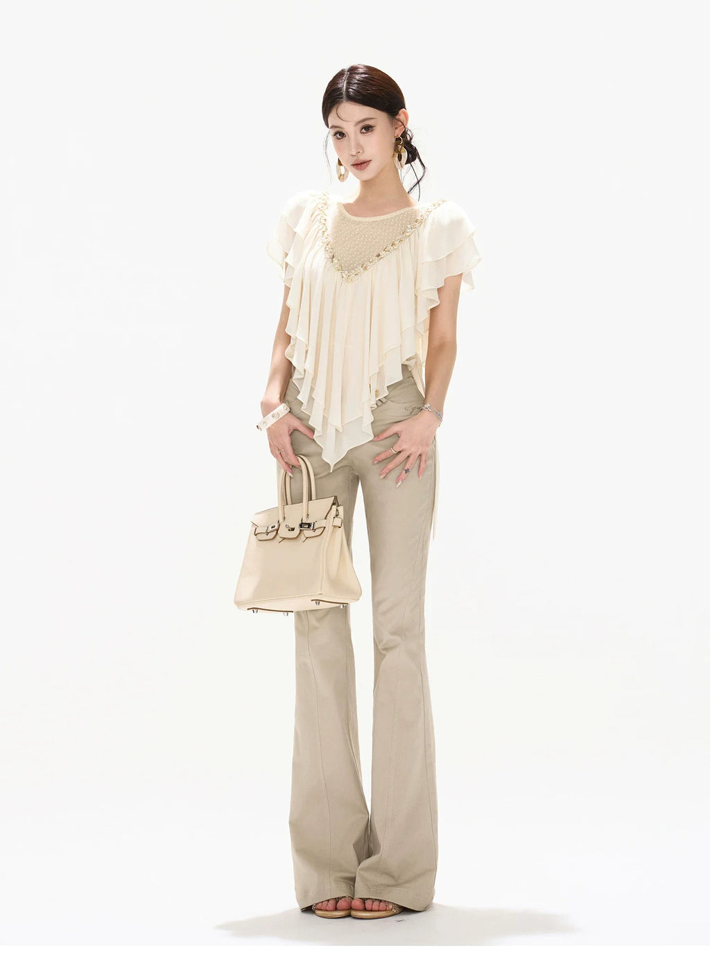 Slim Fit Flared Cotton Blend Pants