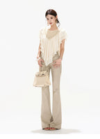Slim Fit Flared Cotton Blend Pants