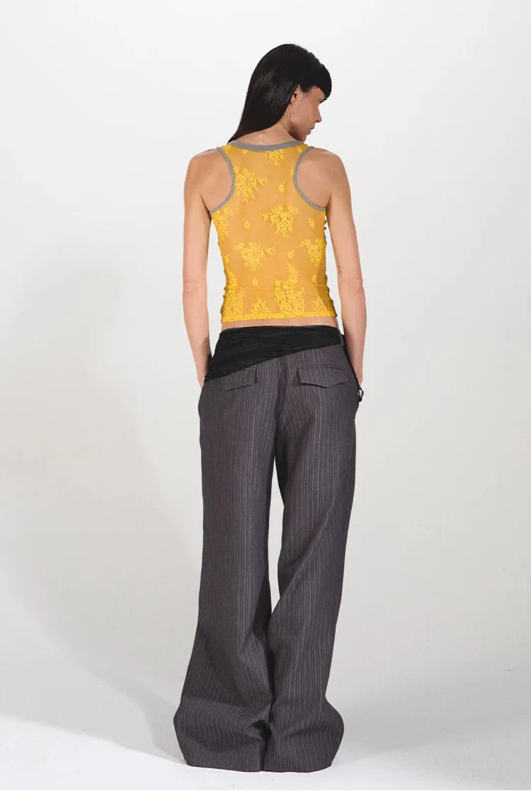 Lace Panel Slim Fit Striped Shoulder Vest Top