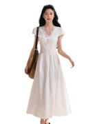 French Lace Puff Sleeve A-Line Dress