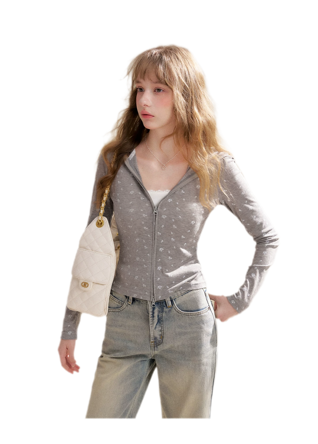 Lyocell Rose Zip Hoodie