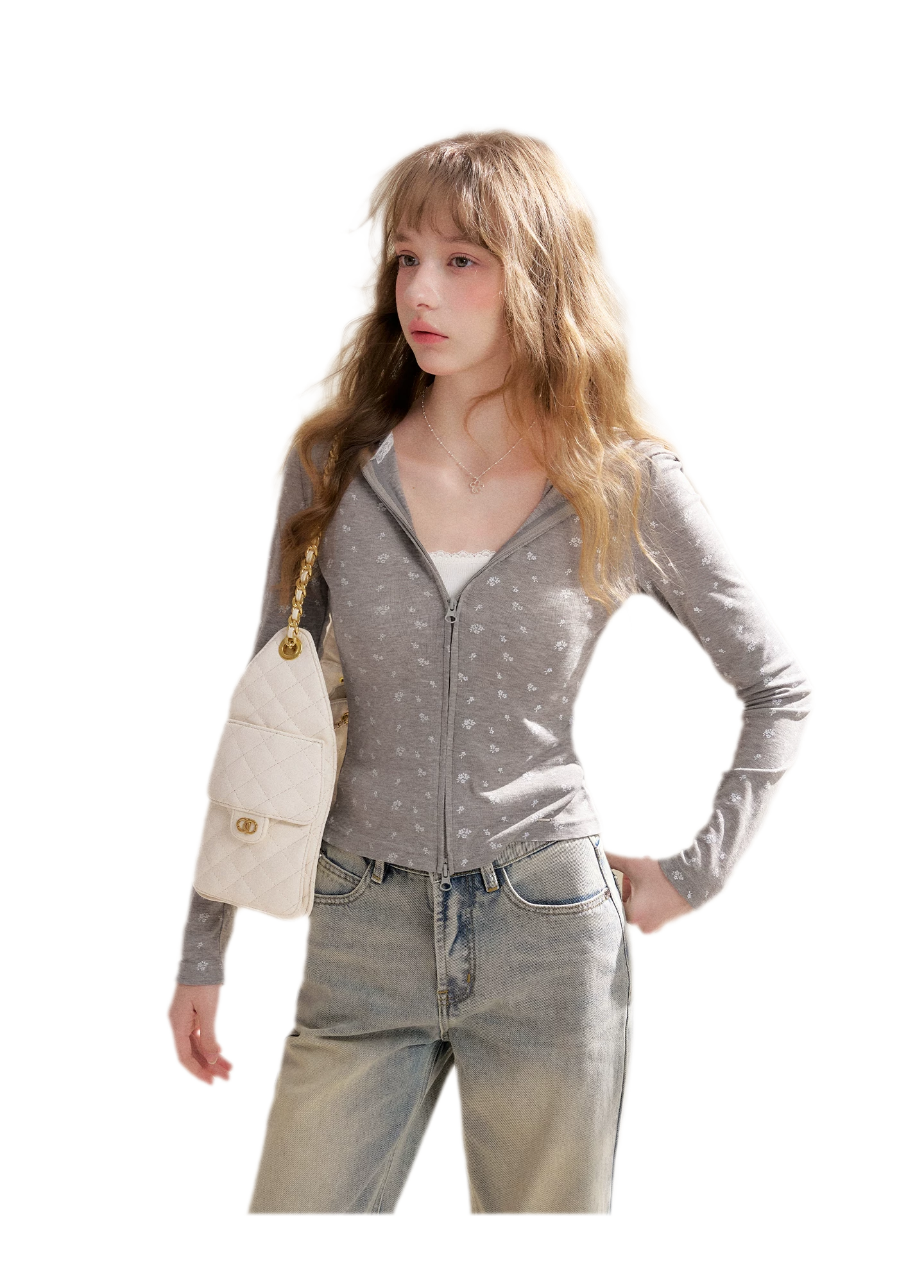 Lyocell Rose Zip Hoodie