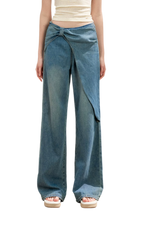 Soft Cotton Wide-Leg Jeans with Bow Detail