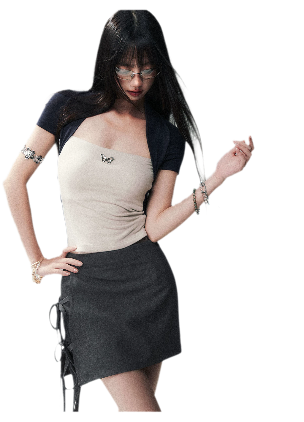 Grey Tie Low-Rise Skort