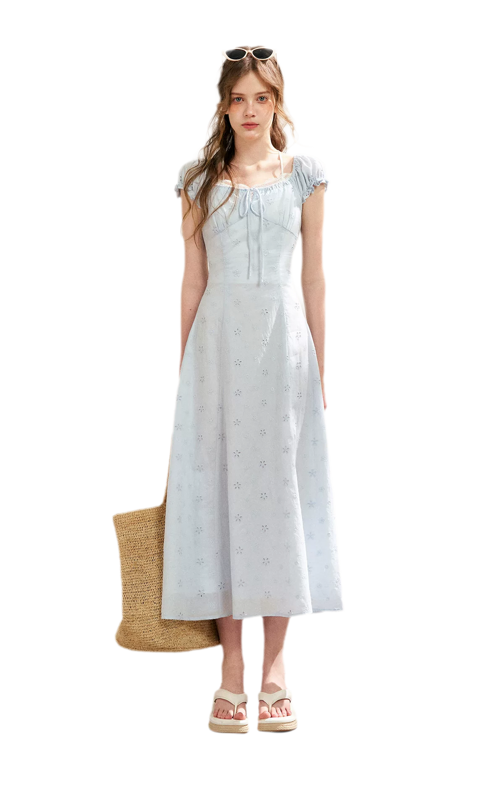 Embroidered A-Line Short Sleeve Dress