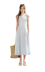 Embroidered A-Line Short Sleeve Dress