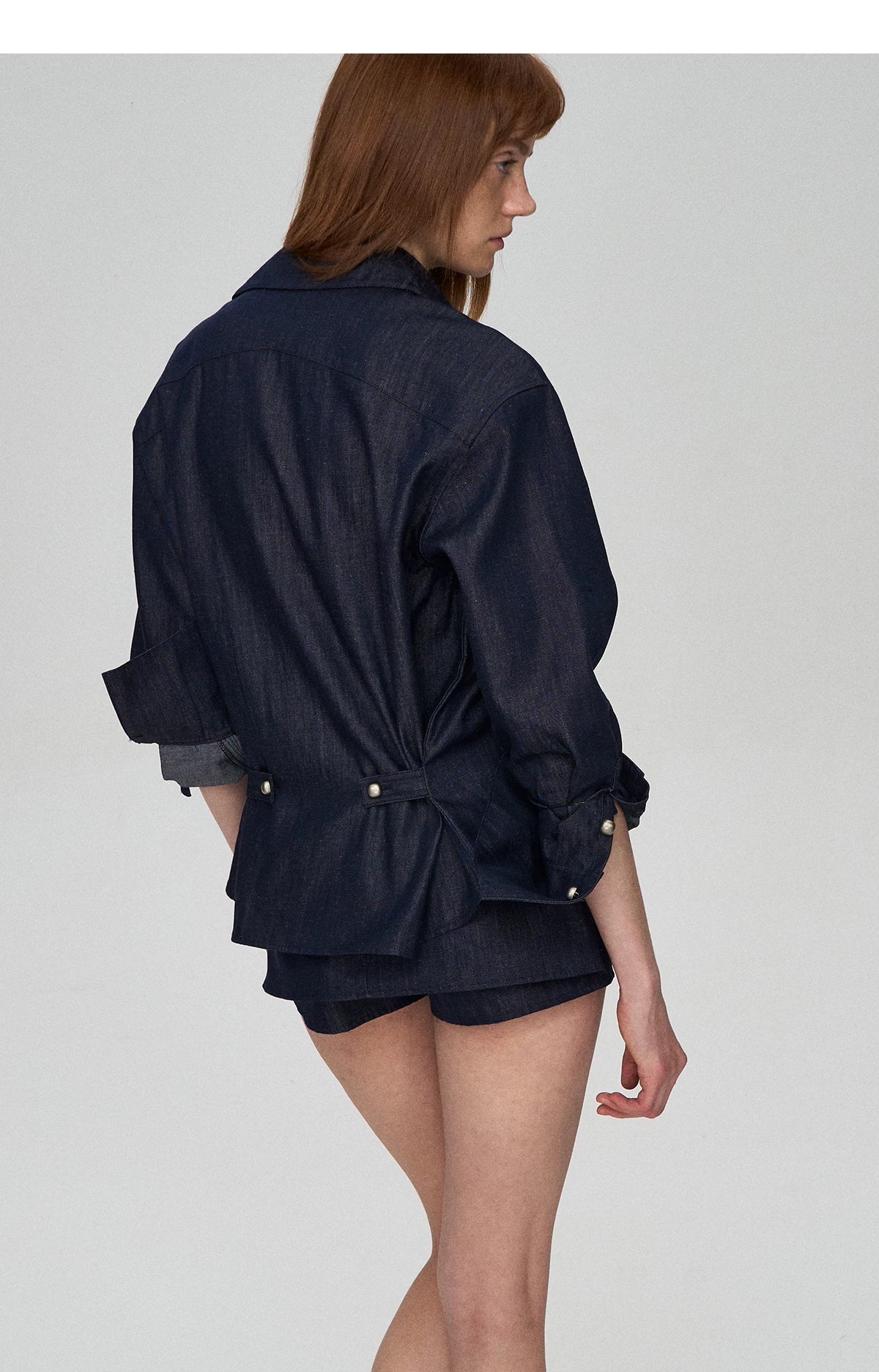 Tencel Linen Denim Shirt & Low-Waist Skirt