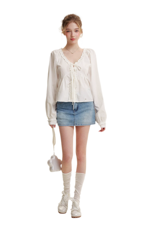 Bow A-Line Denim Skirt
