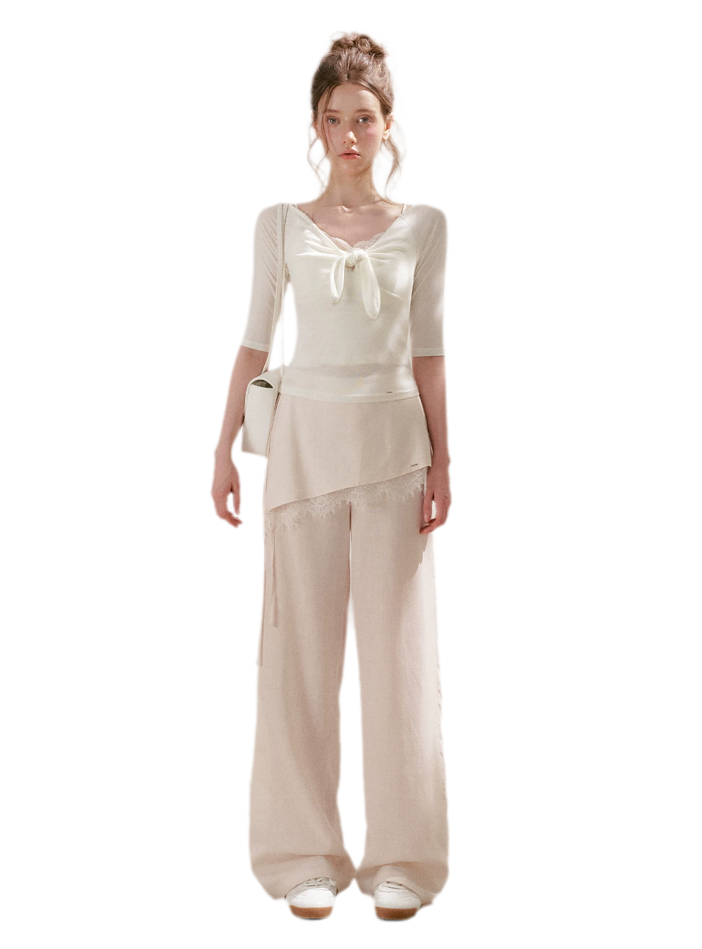 Lace Detail Casual Wide-Leg Pants